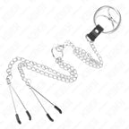 KINK - DREIFACH CHROM METALL PENISRING 3 CM BIS 4,5 CM MIT 26 CM METALLKETTE UND BRUSTKLAMMERN - Vanelion Paradise