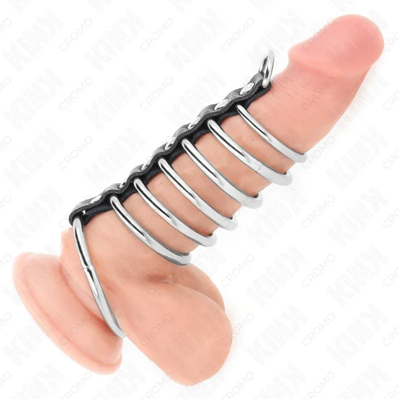 KINK - 7 PENISRINGE AUS METALL 3,2 CM BIS 5 CM DURCH LEDER VERBUNDEN - Vanelion Paradise