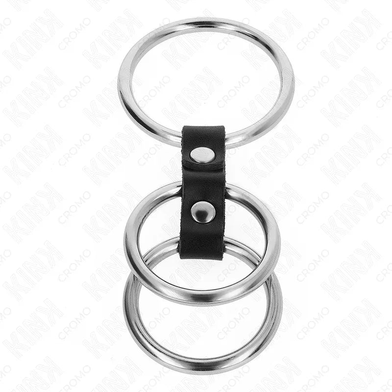KINK - DREIFACH METALL PENISRING 3,7 CM BIS 5 CM MIT LEDER VERBUNDEN - Vanelion Paradise