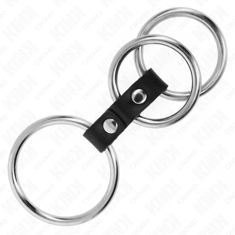 KINK - DREIFACH METALL PENISRING 3,7 CM BIS 5 CM MIT LEDER VERBUNDEN - Vanelion Paradise