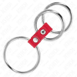 KINK - DREIFACH METALL PENISRING 3,7 CM BIS 5 CM VERBUNDEN MIT ROTEM LEDER - Vanelion Paradise