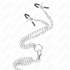 KINK - DREIFACH CHROM METALL PENISRING 3 CM BIS 4,5 CM MIT 26 CM METALLKETTE UND BRUSTKLAMMERN - Vanelion Paradise