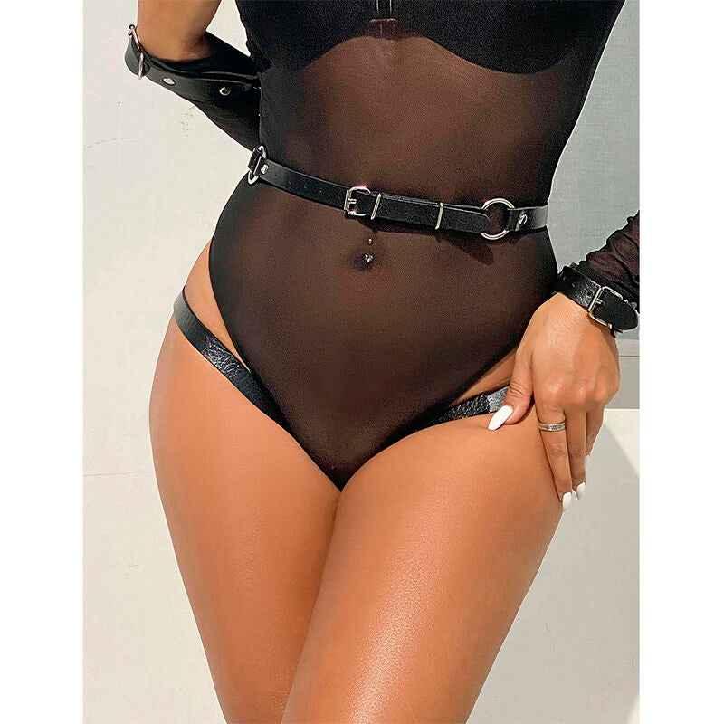 SUBBLIME - 953690 HANDSCHELLEN MIT BONDAGE-GÜRTEL SCHWARZ EINE GRÖSSE - Vanelion Paradise