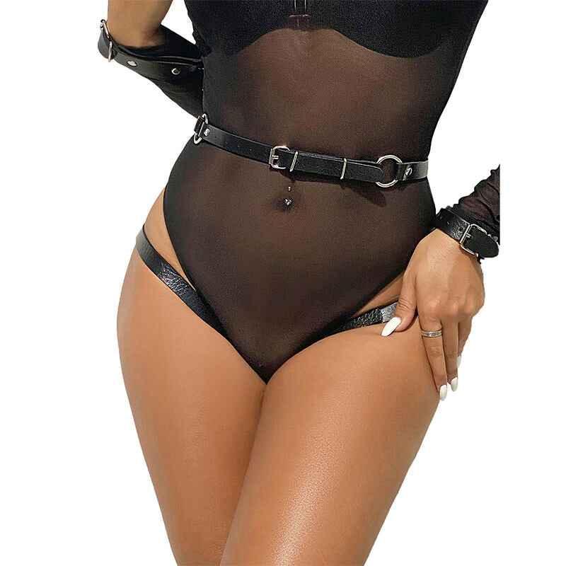 SUBBLIME - 953690 HANDSCHELLEN MIT BONDAGE-GÜRTEL SCHWARZ EINE GRÖSSE - Vanelion Paradise