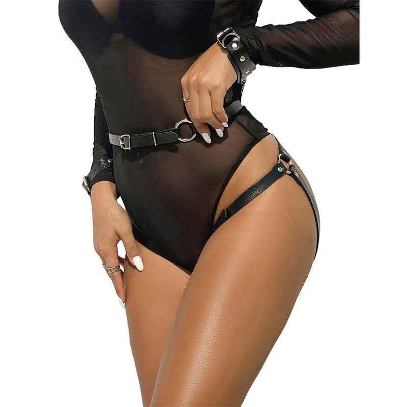 SUBBLIME - 953690 HANDSCHELLEN MIT BONDAGE-GÜRTEL SCHWARZ EINE GRÖSSE - Vanelion Paradise