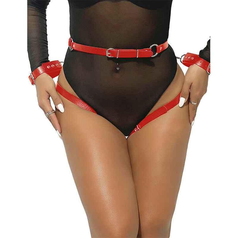 SUBBLIME - 953706 HANDSCHELLEN MIT BONDAGE-GÜRTEL ROT EINE GRÖSSE - Vanelion Paradise
