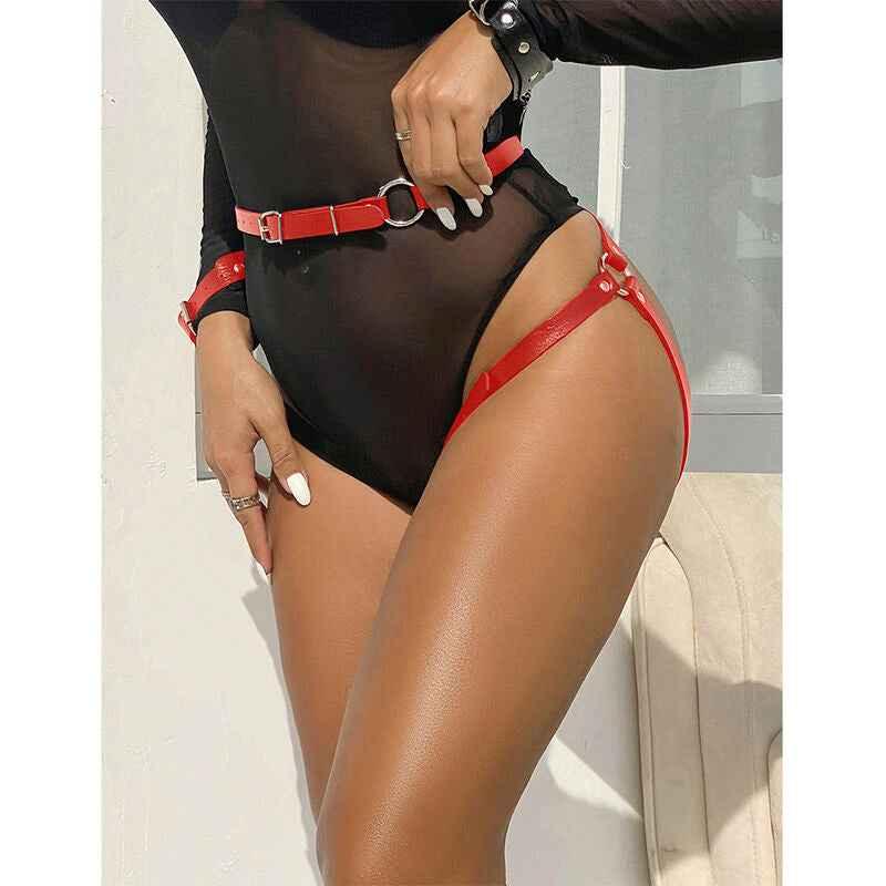 SUBBLIME - 953706 HANDSCHELLEN MIT BONDAGE-GÜRTEL ROT EINE GRÖSSE - Vanelion Paradise