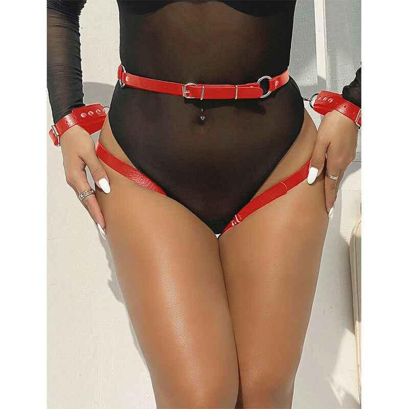 SUBBLIME - 953706 HANDSCHELLEN MIT BONDAGE-GÜRTEL ROT EINE GRÖSSE - Vanelion Paradise