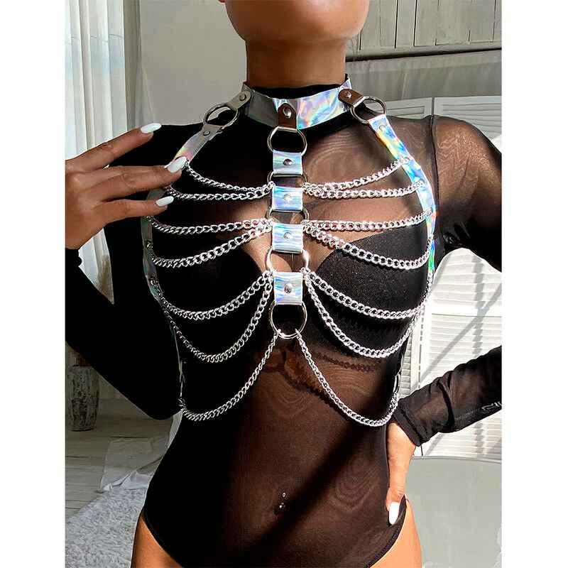 SUBBLIME - 953737 BRUSTGURT MIT RINGEN UND KETTEN SILBER EINE GRÖSSE - Vanelion Paradise