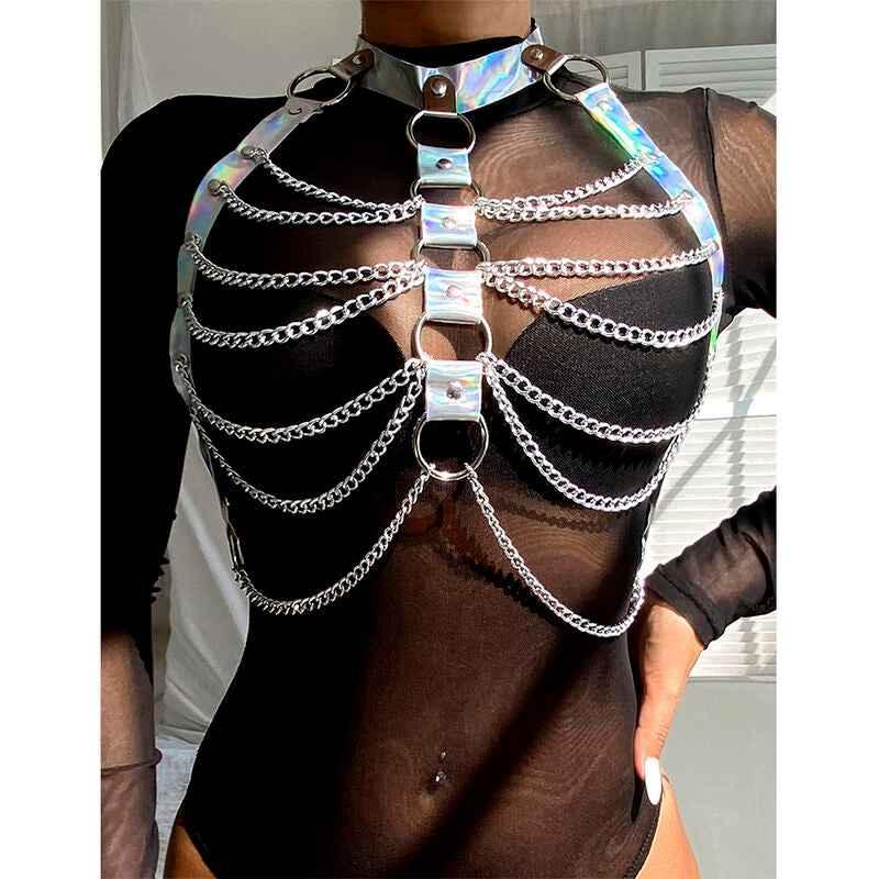 SUBBLIME - 953737 BRUSTGURT MIT RINGEN UND KETTEN SILBER EINE GRÖSSE - Vanelion Paradise