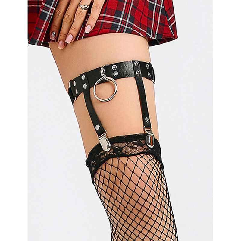 SUBBLIME - 953744 VERSTELLBARES PUNK-STRUMPFHOSE AUS LEDER SCHWARZ EINE GRÖSSE - Vanelion Paradise