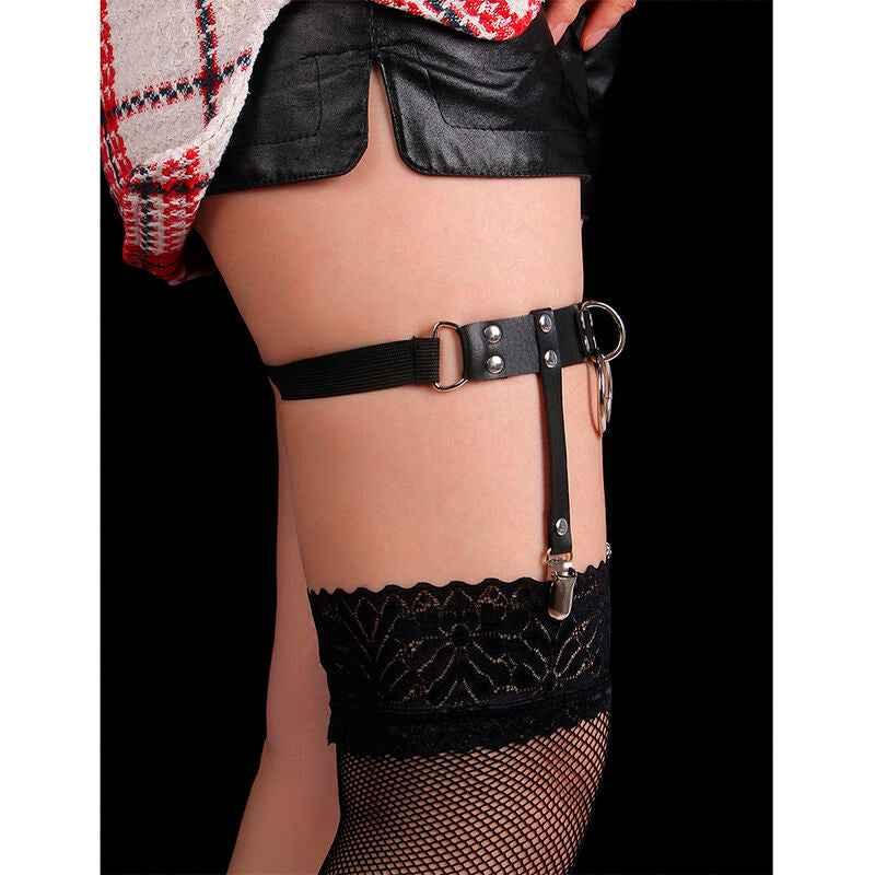 SUBBLIME - 953744 VERSTELLBARES PUNK-STRUMPFHOSE AUS LEDER SCHWARZ EINE GRÖSSE - Vanelion Paradise