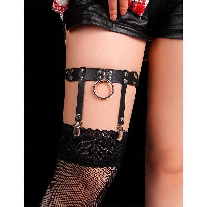 SUBBLIME - 953744 VERSTELLBARES PUNK-STRUMPFHOSE AUS LEDER SCHWARZ EINE GRÖSSE - Vanelion Paradise