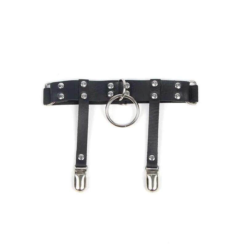SUBBLIME - 953744 VERSTELLBARES PUNK-STRUMPFHOSE AUS LEDER SCHWARZ EINE GRÖSSE - Vanelion Paradise