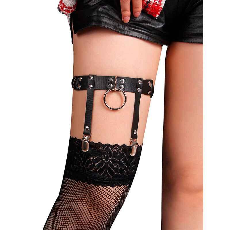 SUBBLIME - 953744 VERSTELLBARES PUNK-STRUMPFHOSE AUS LEDER SCHWARZ EINE GRÖSSE - Vanelion Paradise
