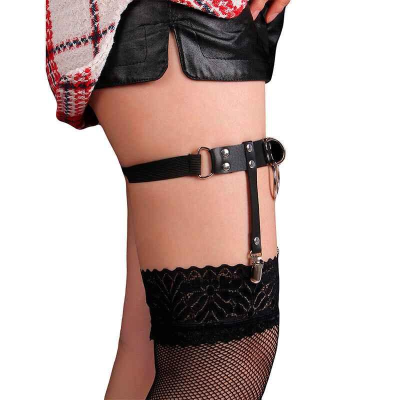 SUBBLIME - 953744 VERSTELLBARES PUNK-STRUMPFHOSE AUS LEDER SCHWARZ EINE GRÖSSE - Vanelion Paradise