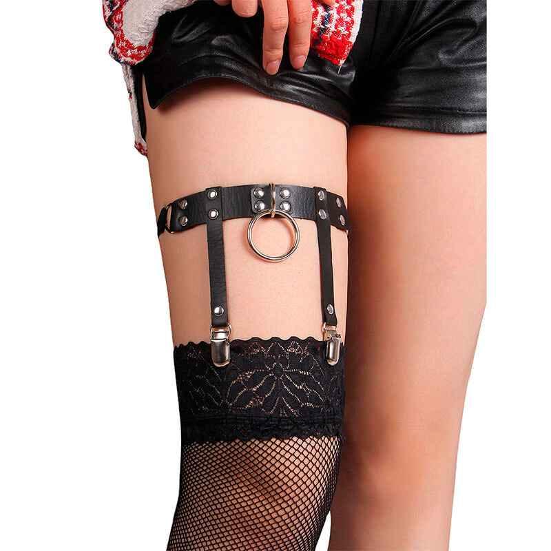 SUBBLIME - 953744 VERSTELLBARES PUNK-STRUMPFHOSE AUS LEDER SCHWARZ EINE GRÖSSE - Vanelion Paradise