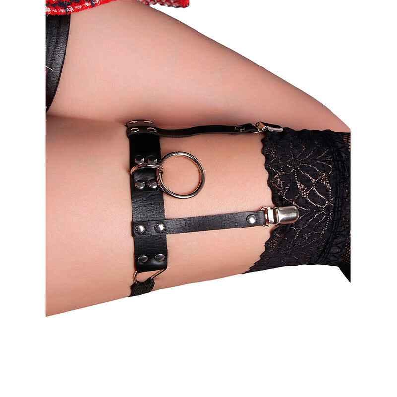 SUBBLIME - 953744 VERSTELLBARES PUNK-STRUMPFHOSE AUS LEDER SCHWARZ EINE GRÖSSE - Vanelion Paradise
