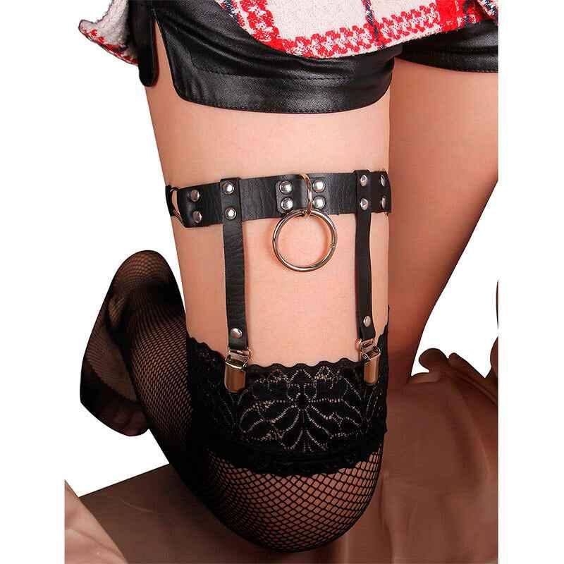 SUBBLIME - 953744 VERSTELLBARES PUNK-STRUMPFHOSE AUS LEDER SCHWARZ EINE GRÖSSE - Vanelion Paradise