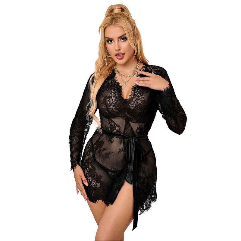 SUBBLIME - 953768 SPITZEN-NACHTHEMD + STRING SCHWARZ L/XL - Vanelion Paradise