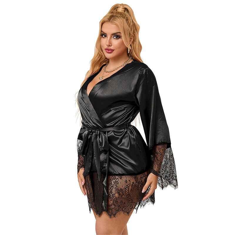 SUBBLIME - 953799 ELEGANTER SPITZENPYJAMAS + TANGA SCHWARZ S/M - Vanelion Paradise