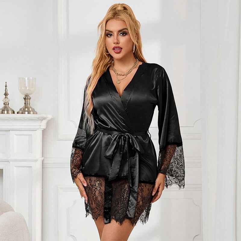 SUBBLIME - 953799 ELEGANTER SPITZENPYJAMAS + TANGA SCHWARZ S/M - Vanelion Paradise