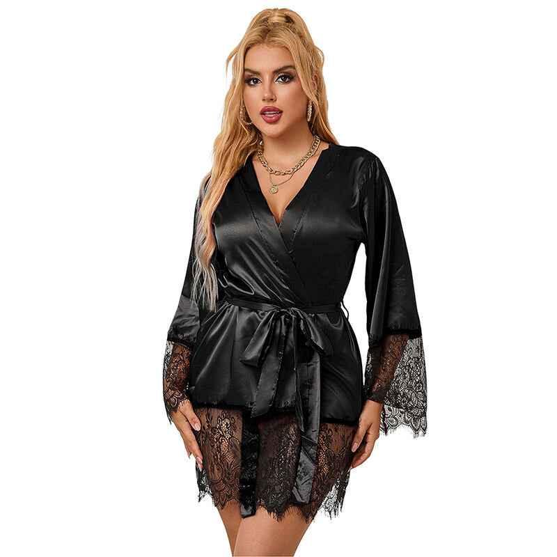 SUBBLIME - 953805 ELEGANTER SPITZENPYJAMAS + TANGA SCHWARZ L/XL - Vanelion Paradise