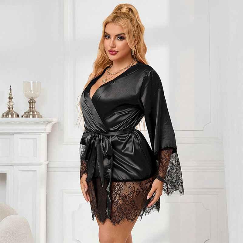 SUBBLIME - 953805 ELEGANTER SPITZENPYJAMAS + TANGA SCHWARZ L/XL - Vanelion Paradise