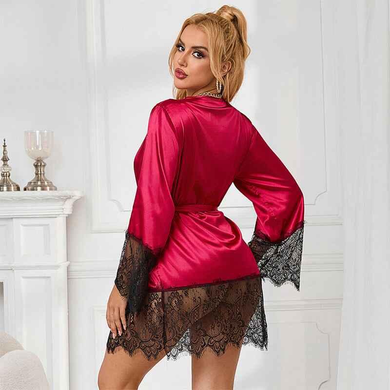 SUBBLIME - 953812 ELEGANTER SPITZENPYJAMAS + TANGA ROT S/M - Vanelion Paradise