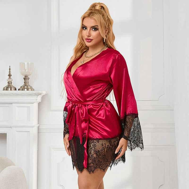 SUBBLIME - 953812 ELEGANTER SPITZENPYJAMAS + TANGA ROT S/M - Vanelion Paradise