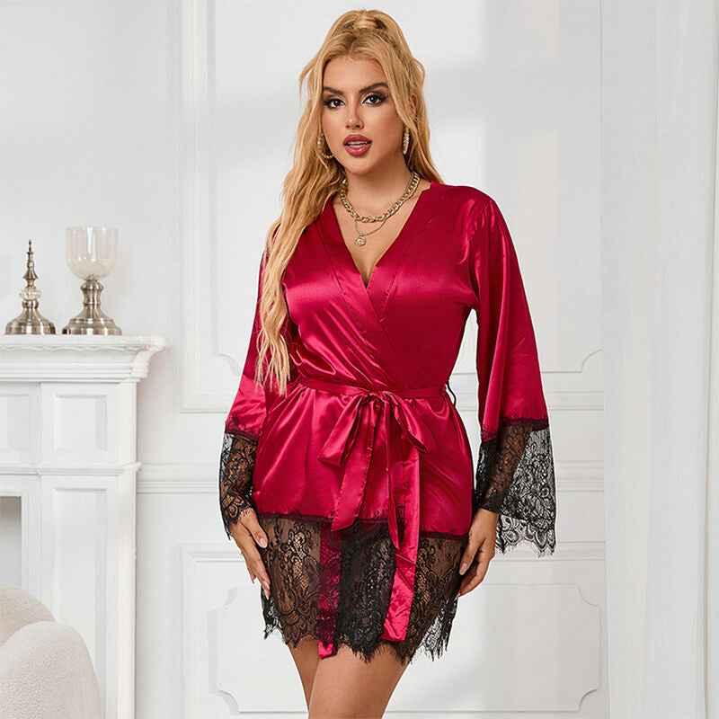 SUBBLIME - 953812 ELEGANTER SPITZENPYJAMAS + TANGA ROT S/M - Vanelion Paradise