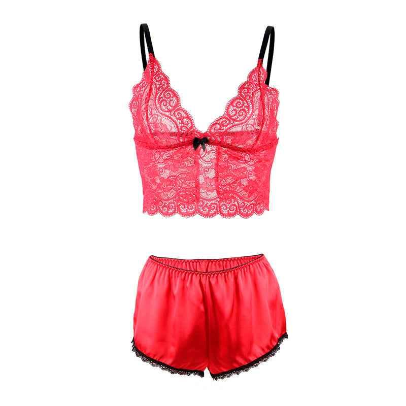 SUBBLIME - 953898 NACHTHEMD + HÖSCHEN AUS SEIDE UND SPITZE ROT S/M - Vanelion Paradise