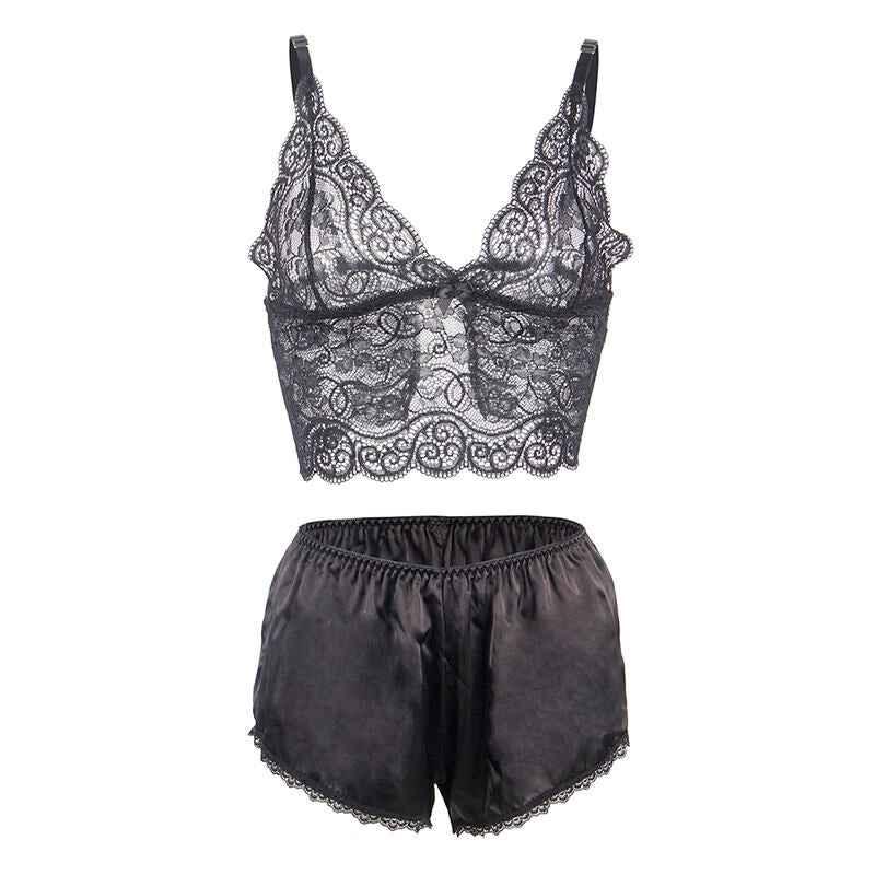 SUBBLIME - 953911 NACHTHEMD + HÖSCHEN AUS SEIDE UND SPITZE SCHWARZ S/M - Vanelion Paradise