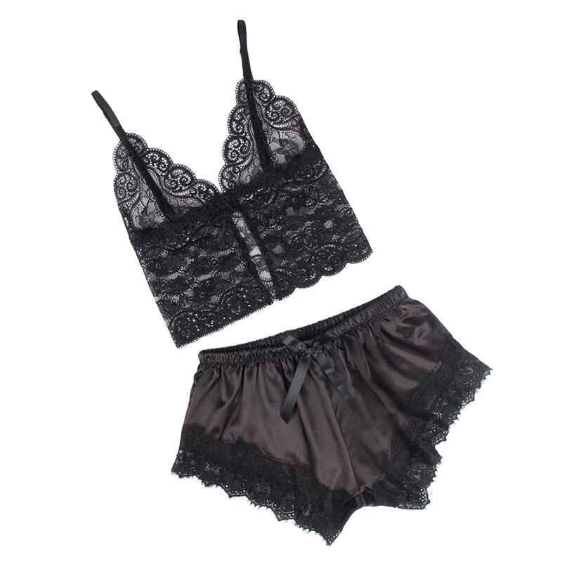 SUBBLIME - 953942 LÄSSIGE SEIDENNACHTHEMD + SPITZENHOSE SCHWARZ L/XL - Vanelion Paradise
