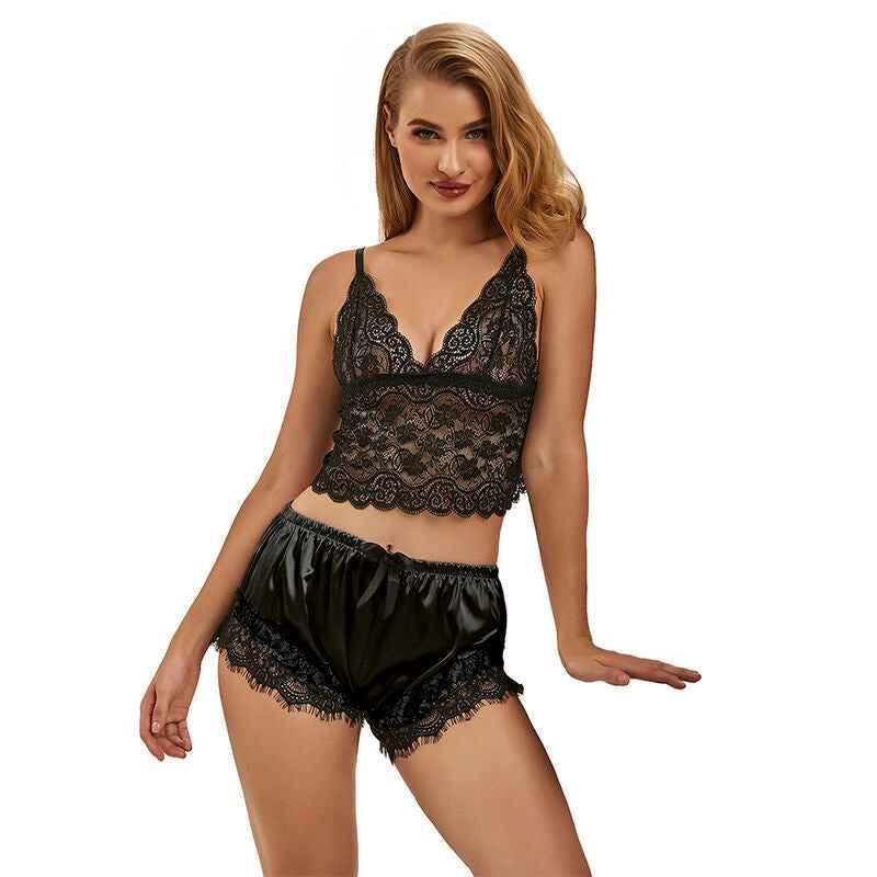 SUBBLIME - 953942 LÄSSIGE SEIDENNACHTHEMD + SPITZENHOSE SCHWARZ L/XL - Vanelion Paradise