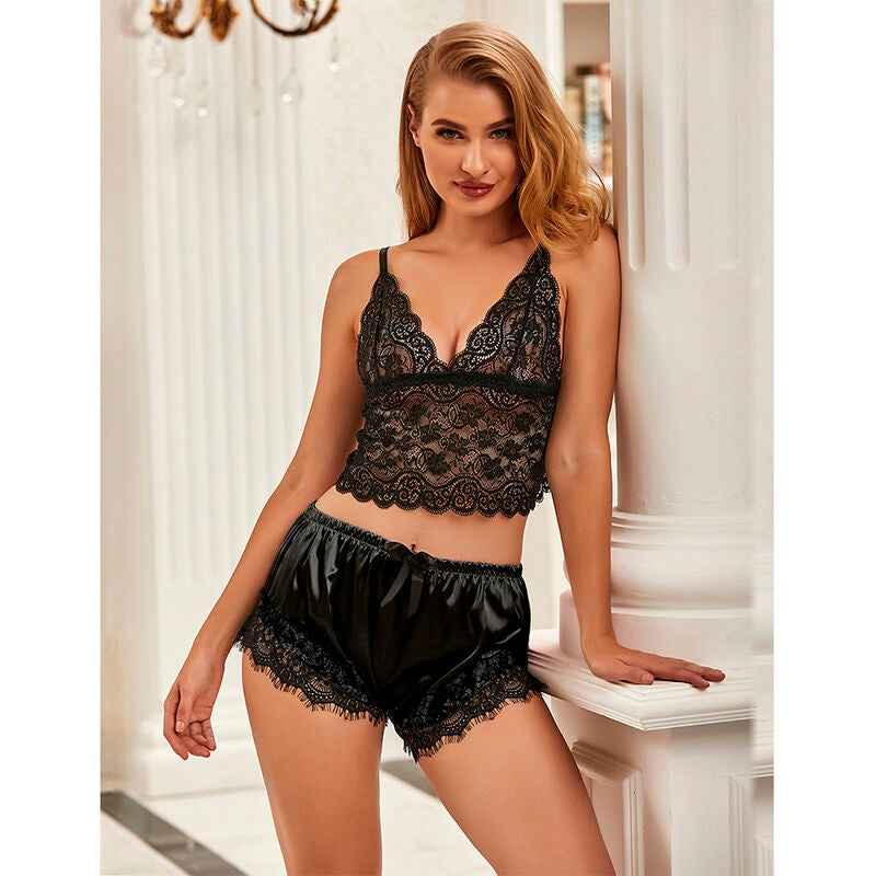 SUBBLIME - 953942 LÄSSIGE SEIDENNACHTHEMD + SPITZENHOSE SCHWARZ L/XL - Vanelion Paradise