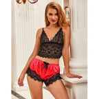 SUBBLIME - 953959 LÄSSIGE SEIDENNACHTHEMD + SPITZENHOSE SCHWARZ/ROT S/M - Vanelion Paradise