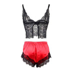 SUBBLIME - 953959 LÄSSIGE SEIDENNACHTHEMD + SPITZENHOSE SCHWARZ/ROT S/M - Vanelion Paradise