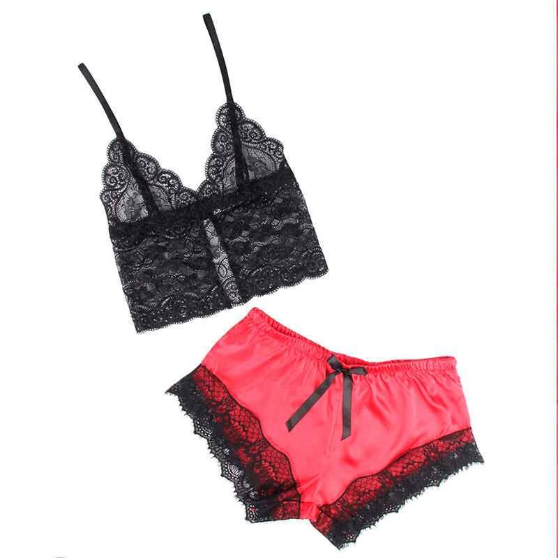 SUBBLIME - 953959 LÄSSIGE SEIDENNACHTHEMD + SPITZENHOSE SCHWARZ/ROT S/M - Vanelion Paradise