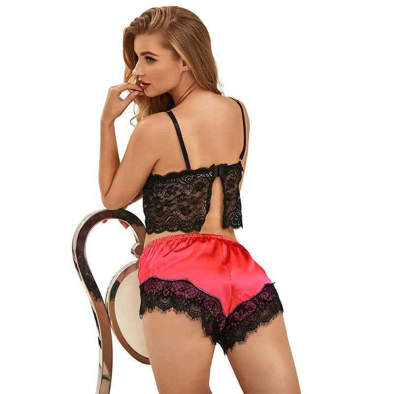 SUBBLIME - 953959 LÄSSIGE SEIDENNACHTHEMD + SPITZENHOSE SCHWARZ/ROT S/M - Vanelion Paradise