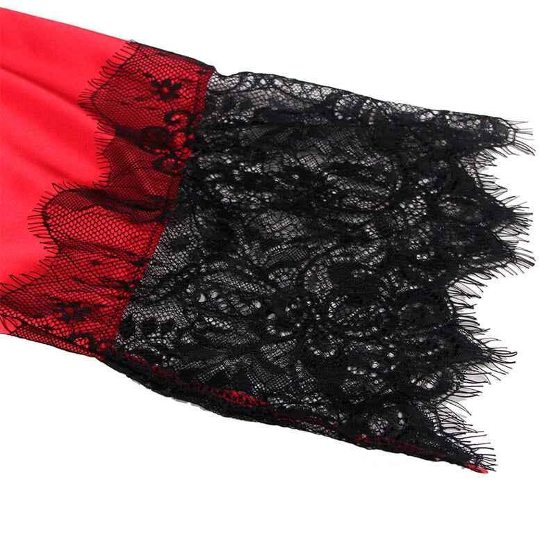 SUBBLIME - 954024 SPITZEN-UNTERHEMD MIT TRANSPARENTEM RÜCKEN UND STRING, ROT/SCHWARZ, L/XL - Vanelion Paradise
