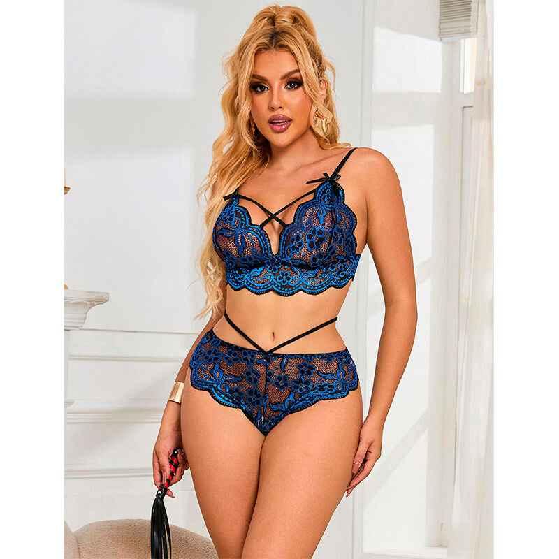 SUBBLIME - 954062 BH + HÖSCHEN SPITZE BLAU S/M - Vanelion Paradise