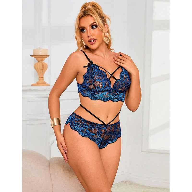 SUBBLIME - 954062 BH + HÖSCHEN SPITZE BLAU S/M - Vanelion Paradise