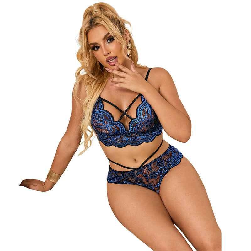 SUBBLIME - 954062 BH + HÖSCHEN SPITZE BLAU S/M - Vanelion Paradise