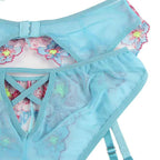 SUBBLIME - 954116 BH + HÖSCHEN MIT STRUMPFGÜRTEL BLUMENDESIGN BLAU L/XL - Vanelion Paradise