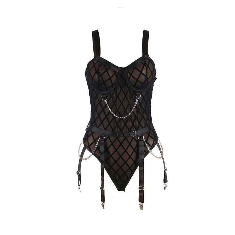 SUBBLIME - 954260 KÖRPER MIT KETTEN + STRUMPFGÜRTEL SCHWARZ S/M - Vanelion Paradise