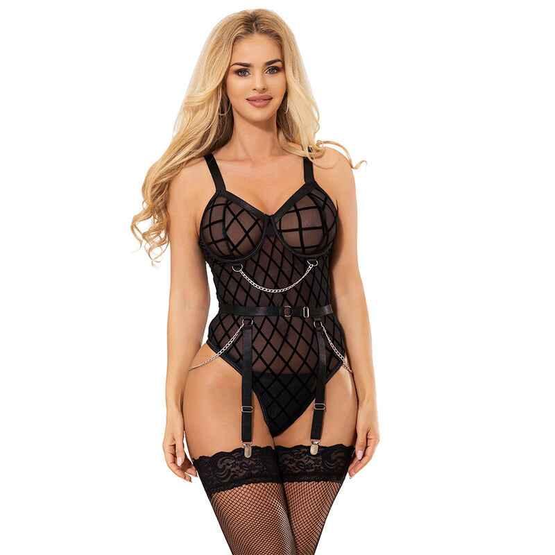 SUBBLIME - 954260 KÖRPER MIT KETTEN + STRUMPFGÜRTEL SCHWARZ S/M - Vanelion Paradise