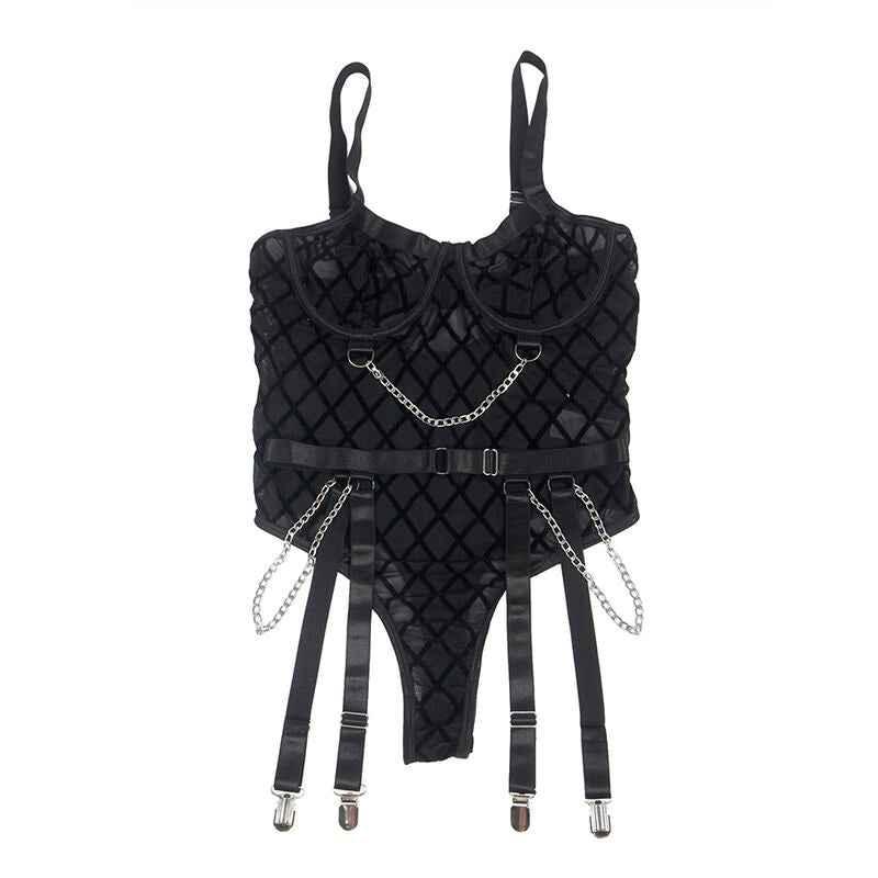 SUBBLIME - 9542277 BODY MIT KETTEN + STRUMPFGÜRTEL SCHWARZ L/XL - Vanelion Paradise