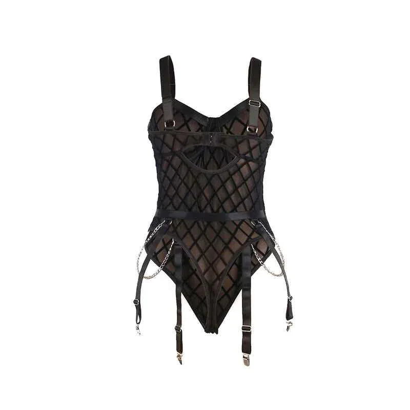 SUBBLIME - 9542277 BODY MIT KETTEN + STRUMPFGÜRTEL SCHWARZ L/XL - Vanelion Paradise