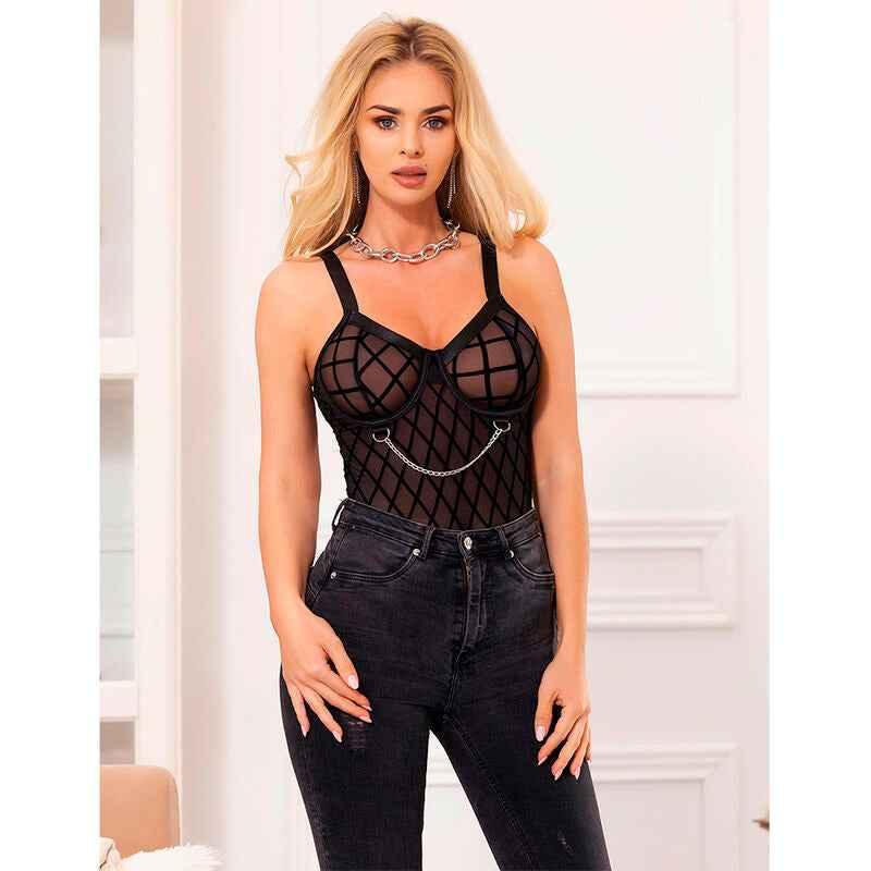 SUBBLIME - 9542277 BODY MIT KETTEN + STRUMPFGÜRTEL SCHWARZ L/XL - Vanelion Paradise